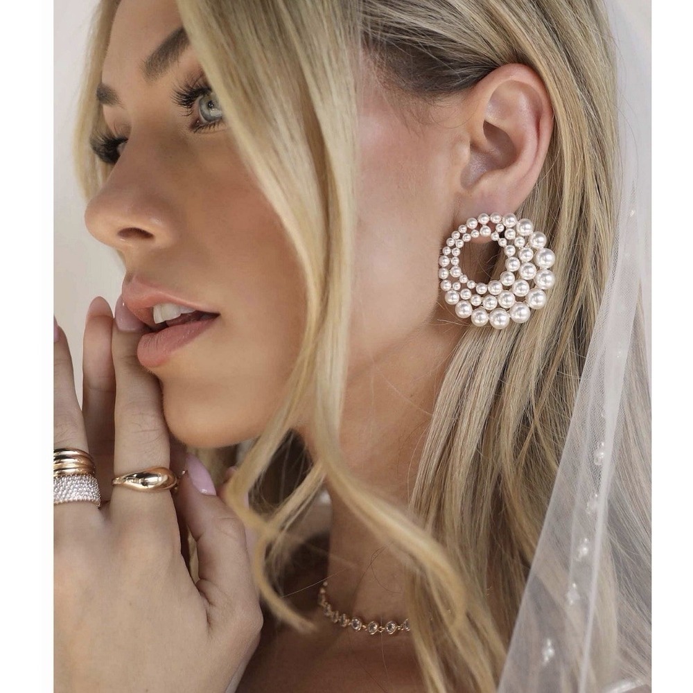 Ettika Blushing Pearl Earrings Round Circular Shape- 18k Gold Plated (BRAND NEW)